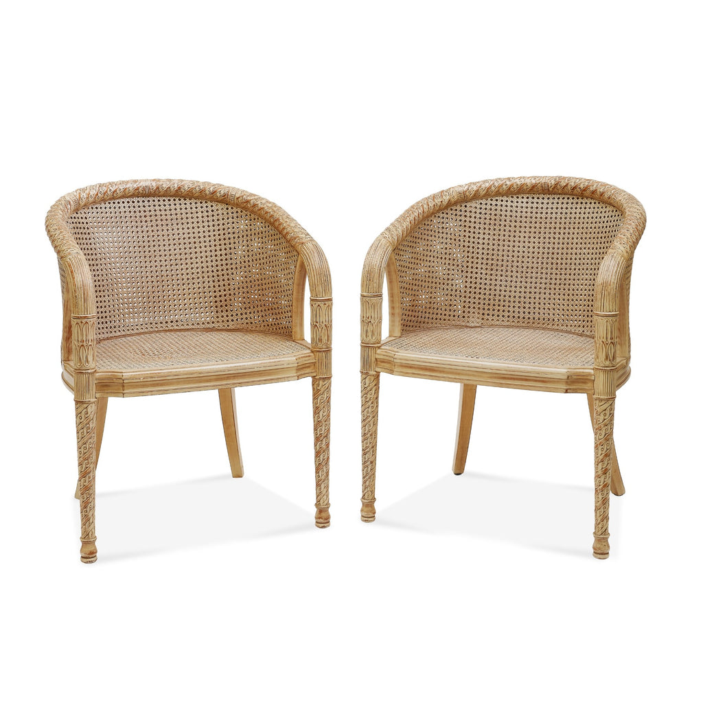 pair of french 1960s carved cane armchairs one-of-a-kind vintage piece by bunny williams home 