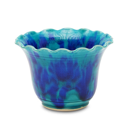 Wide Mouth Ruffle Vase (Turq/Blue - 5"H)